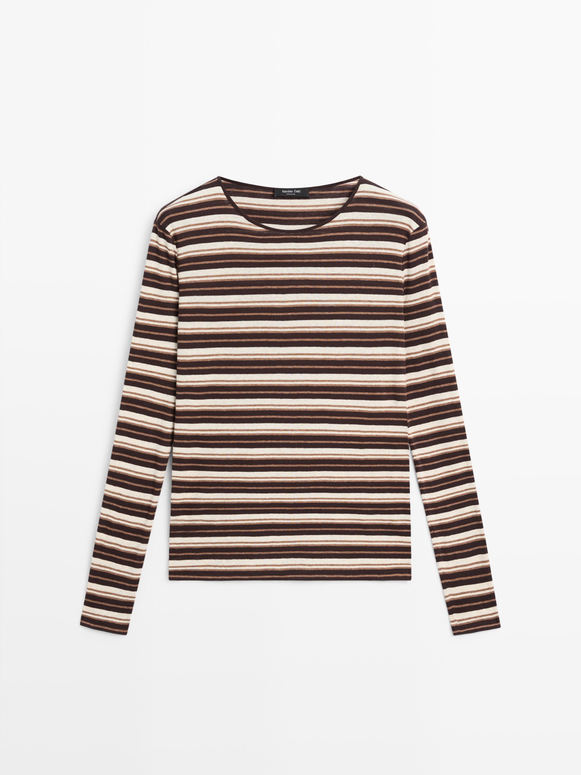 Cotton blend striped long sleeve T-shirt